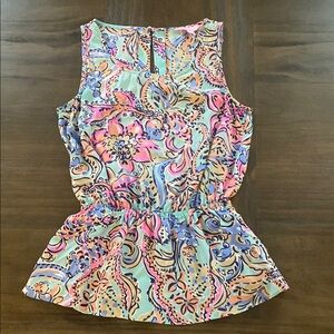 Lilly Pulitzer Silk Pink and Blue Peplum Tank Top